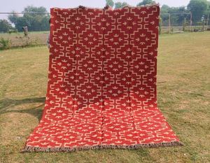 Tapis Kilim Géométrique Fait Main Rectangulaire Rouge en Laine Écologique, Tufté à la Main, avec Dos en Latex, Poil Moyen, pour Salon et Maison, Facile à Nettoyer - Product Image 2