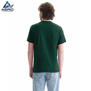 T-shirt personnalisé OEM vert foncé pour homme, coupe classique, en coton, manches courtes, uni, streetwear décontracté - Product Image 3