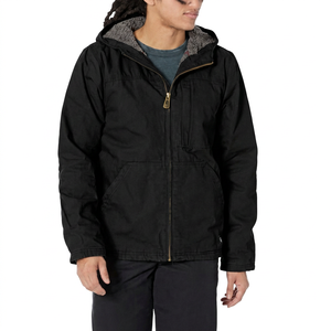 Veste en toile coupe-vent à capuche pour homme, couleur unie, fermeture éclair, vêtements d'hiver décontractés, coupe régulière, coque en polyester - Product Image 2