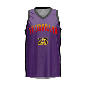 Camiseta de Baloncesto para Hombre de Alta Calidad, Sin Mangas, Cuello en V, Sublimada, Color Morado 23, Absorbe la Humedad, Corte Regular - Product Image 1