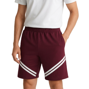 Pantalones Cortos Deportivos de Poliéster para Hombre, Color Granate, con Logotipo Personalizado, Doble Raya Diagonal Blanca, Cierre con Cordón en la Cintura, para Entrenamiento Deportivo de Verano - Product Image 4