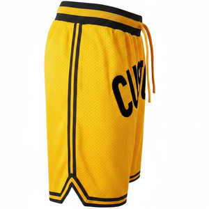 Custom <b>Yellow</b> Mesh Basketball <b>Shorts</b> <b>Men's</b> Breathable Polyester Drawstring Sporty Design Back Logo Printed - Product Image 5