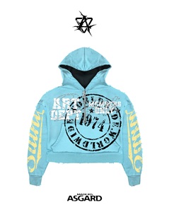 Ensemble sweat à capuche et pantalon de survêtement bleu clair pour homme ASGARD, style streetwear, imprimé, en coton FRENCH TERRY, pour l'automne - Product Image 2