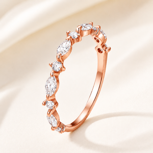 Marquise and Round 0.20CT Lab Grown <b>Diamond</b> Half Eternity Stackable Wedding Band <b>Ring</b>, 14K 18K Gold Platinum Leaf Style Jewelry - Product Image 6