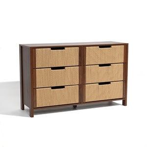Modern Wooden Storage <b>Cabinet</b> Made of Quality Solid Wood with Rattan Weave and <b>Walnut</b> Color for Indoor Use. - Product Image 2