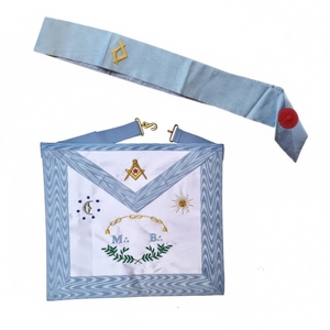Ensemble Maître Maçon. Tablier à bords droits + ceinture - Tablier de Rite Français Traditionnel, broderie machine professionnelle en dentelle, taille S - Product Image 1
