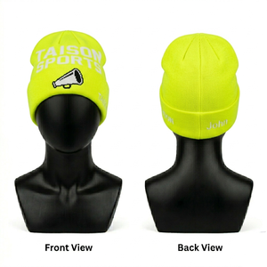 Gorro de Invierno para Mujer, Estilo Cheerleading, Tejido Acrílico Premium GSM, Color Verde Oliva, con Puño, Cálido, Logotipo Jacquard, Texto Personalizado, Bordado con Nombre - Product Image 4