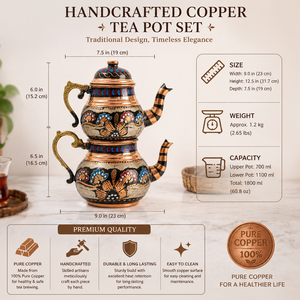 Oriental Copper <b>Tea</b> <b>Pot</b> <b>Set</b> Handmade Enamel Painted Floral Design Durable Metal Teapot for <b>Tea</b> Coffee Drinking for Home Hotel - Product Image 5
