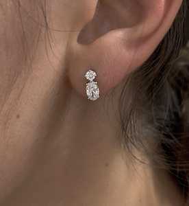 Pendientes de Moissanita con Corte Ovalado para Mujer, Pendientes Delicados con Doble Piedra de Diamante, Joyería Chapada en Oro Blanco - Product Image 3