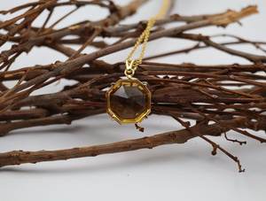 Colgante Octogonal de Citrino, Piedra de Nacimiento de Noviembre, Plata de Ley 925, Chapado en Oro de 14K, Joyería con Gema Dorada - Product Image 2