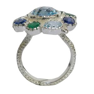 Gemvanity SR1466 Argent sterling plaqué or 14 carats, Topaze bleue de luxe classique de style bouddhiste tibétain, sertie en canal, taille brillant, pour soirée - Product Image 2