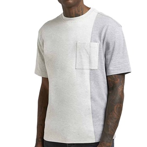 T-shirt pour homme gris et blanc à blocs de couleur avec impression de logo personnalisé, t-shirt à manches courtes pour homme - Product Image 1