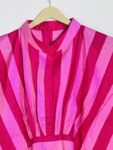 Striped hot Pink <b>Kaftan</b> Dress With Mandarin Collar Loose Maxi Sleeveless <b>Summer</b> Casual Dress - Product Image 4