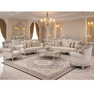 Elegante Juego de Sofás Tapizados Estilo California King en Acabado Plateado, Muebles Clásicos para Sala de Estar de 8 Plazas, Juego de Sofás de Madera Más Vendido - Product Image 1