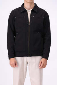Veste en velours côtelé noir pour homme, col rabattu, style workwear, fermeture éclair, coupe classique, automne, décontractée, coton, couleur unie - Product Image 2