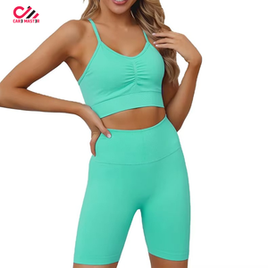 Vêtements de sport pour femmes à prix de gros, ensemble de vêtements de yoga sans couture, ensemble de shorts de fitness à séchage rapide pour la course à pied, ensembles de shorts personnalisés - Product Image 1