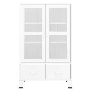 Coffre de rangement rectangulaire moyen en métal blanc pour salon, élégante armoire en bois - Product Image 3
