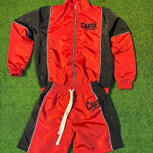 Conjunto de Chaqueta Cortavientos y Pantalones Cortos de Verano con Diseño de Logotipo Personalizado para Hombre, con Capucha, de Nailon y Poliéster, con Patrón Sólido, para Invierno - Product Image 1