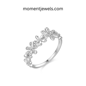 แหวนเงินแท้ 925 ลายดอกไม้สำหรับผู้หญิง แหวนดีไซน์หรูหรา แหวนเงินแท้หนา - Product Image 1