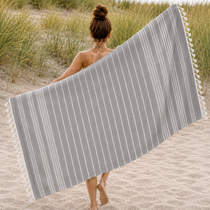 Serviette de plage Fouta à rayures teintes en fil, super absorbante, serviette Fouta écologique, serviette Hammam multi-usages. - Product Image 6