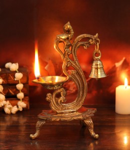 Handcrafted Brass Diya with Bell Traditional Indian Oil Lamp Puja Deepak for Home Temple Decor Festive Use and Gift Item - Product Image 1