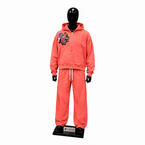 Conjunto Deportivo Coral Graphic para Hombre, Sudadera con Capucha y Cremallera Completa, Pantalones Deportivos de Pierna Ancha, Estilo Urbano, Chaqueta con Capucha y Parche Bordado, Pantalones a Juego - Product Image 1