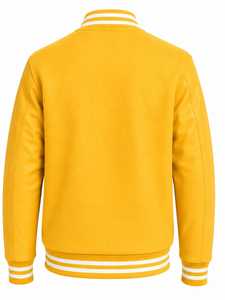 เสื้อแจ็คเก็ตวาร์ซิตี้สีเหลืองสำหรับผู้ชาย แต่งขอบสีขาว ทรงปกติ ปิดด้วยกระดุม เหมาะสำหรับใส่ในฤดูใบไม้ร่วง - Product Image 5