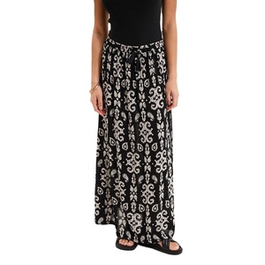 Jupe longue fluide taille haute en crêpe pour femme, avec cordon de serrage à l'avant, 100 % viscose, élégante, style décontracté d'été - Product Image 5