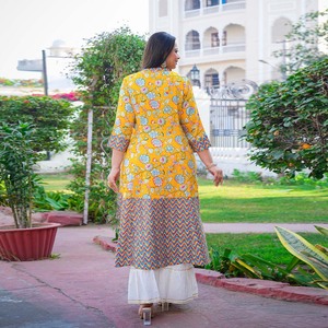Kurti de Rayón con Estampado Floral, Talla Grande, Color Amarillo, Estilo Étnico, Ropa Femenina, Cómoda, Informal, de Verano, de Secado Rápido - Product Image 4
