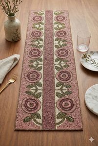 Camino de Mesa Bordado a Mano, Forma Personalizada, Diseño de Lujo, Ecológico, Duradero, Decorativo con Rosas Rosadas - Product Image 3