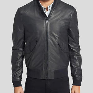 Blouson aviateur homme personnalisé en cuir véritable noir, coupe ajustée, en peau de mouton souple, style streetwear décontracté, vêtement d'extérieur léger - Product Image 1