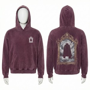 Sudadera con capucha morada vintage de peso pesado personalizada, con gráfico de hueso con efecto lavado ácido, estilo oversize y desgastado, tipo streetwear, fabricante - Product Image 5
