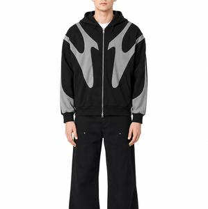 Sweat-shirt à capuche zippé pour homme, coupe oversize, style streetwear, en tissu tricoté, imprimé numérique, respirant, pour l'automne - Product Image 1