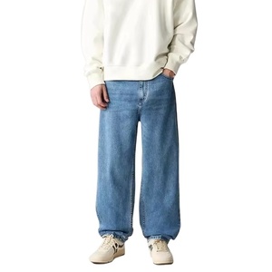 Pantalones Vaqueros Holgados Azules Personalizados de Moda para Hombre, Pantalones Vaqueros Holgados de Mezclilla, 100% Algodón, Corte Holgado Estilo Skate - Product Image 1
