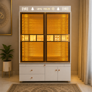 Modern Acrylic Handmade Pooja <b>Mandir</b> Storage Drawers LED Lighting Openable Glass Doors Jai Mata Di Design Home Temple Diwali - Product Image 2