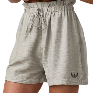 Shorts en tissu gris clair à cordon de serrage pour femme, taille élastique, respirant, décontracté, coupe ample, pour l'été et le quotidien - Product Image 1