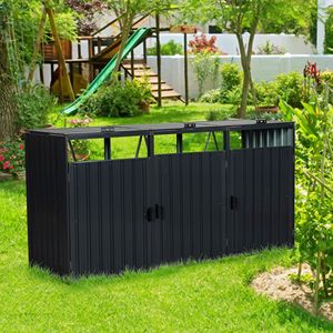 Caseta Metálica para Basureros de Exterior, Acero Galvanizado Inoxidable, Almacenamiento para Jardín, para 3 Contenedores de Basura, Resistente a la Intemperie y Duradera - Product Image 2