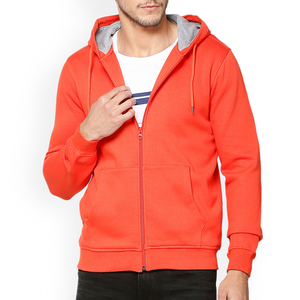 Wholesale <b>Men's</b> <b>Orange</b> Hooded Zip-Up Sweatshirt Regular Fit Solid Color Casual French Terry 100% Cotton Zip-up <b>Hoodie</b> - Product Image 1