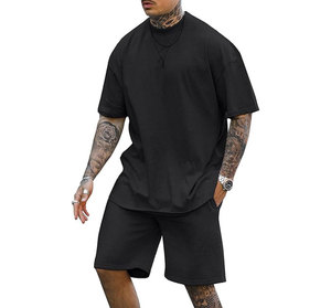 Ensemble T-shirt et short pour homme Micah Corporation, couleur unie, col rond, décontracté, respirant, tricoté, tenue d'été, bleu sarcelle, 100% coton, tendance - Product Image 2