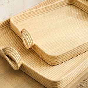 Minimalist Natural Rattan Serving Tray Set with Handles, Handwoven <b>Wicker</b> Decorative Trays for <b>Coffee</b> <b>Table</b> - Product Image 2