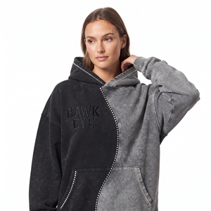Sudadera con capucha para mujer al por mayor, bicolor, con lavado ácido, pedrería, oversize, de algodón grueso, hombro caído, con logo personalizado - Product Image 6