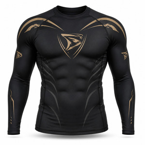 Men's Black Full Sleeve Rash Guard Gold Eagle Logo Raised Rubber Print Breathable Quick Dry Spandex Polyester <b>Compression</b> <b>Shirt</b> - Product Image 1