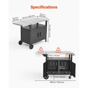 Chariot de barbecue extérieur avec armoire de rangement, étagère supérieure en acier inoxydable de 48,9 pouces, îlot de cuisine étanche - Product Image 2