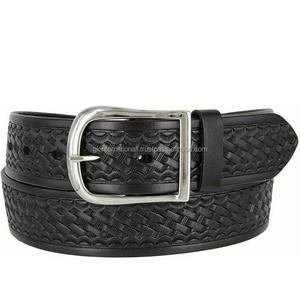 Ceinture d'outillage occidentale en cuir pour hommes sculptée à la main en relief avec conception de tissage de panier sur mesure avec boucle ardillon nickelée élégante - Product Image 1