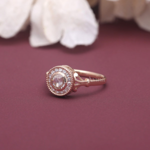 Bague halo en diamant cultivé certifié IGI, argent sterling 925 massif, taille brillant rond, bague de fiançailles vintage pour femme - Product Image 2