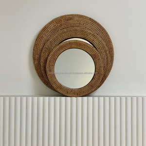 Miroir de maquillage en rotin fait à la main miroir décoratif miroir mural rond - Product Image 4