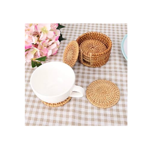 Ensemble de tapis en rotin pur fait main, design classique et unique, sous-verres pour le rangement des accessoires à thé - Product Image 1