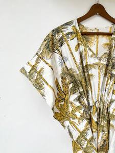 Nuevo y Elegante Kaftán con Estampado Animal, Cuello en V, Cierre con Cordón, Manga Corta, Corte Ajustado y Evase, de Algodón Suave Indio, con Encaje Frontal para Verano - Product Image 3