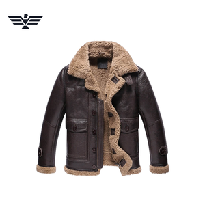 Veste en cuir véritable pour homme, coupe ajustée, fermeture éclair, doublure en fausse fourrure, col rabattu, simple boutonnage, style motard, hiver - Product Image 1