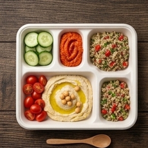 CANEX 5 Compartment Bagasse Meal Tray Compostable Disposable Sugarcane Fiber Food Container Microwave Refrigerator Safe - Product Image 4